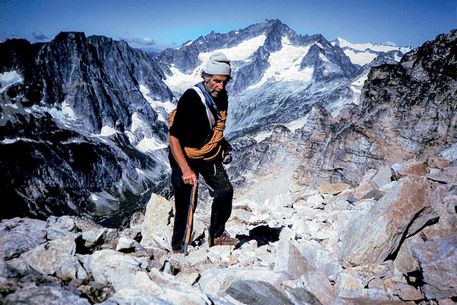 Fred Beckey on the summit of Mt. Goode. [Photo] Douglas McCarty