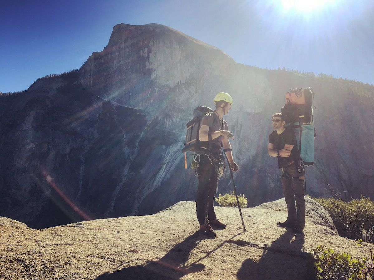 McKiernan and Todd prepare for a long descent from the top of Washington Column after climbing the Prow in 2016. [Photo] Alex McKiernan collection