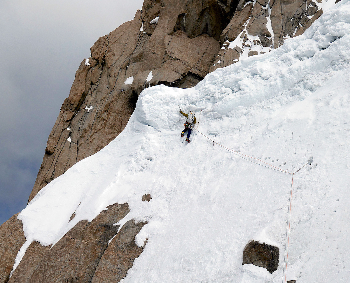 Wright leading rotten snow on the final day of the climb. [Photo] Mark Richey