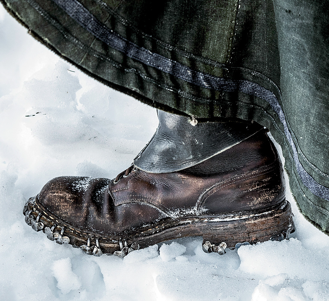The 100-year old boots alpinist Papert borrowed from a museum collection for her March 2019 attempt to re-create the first winter ascent of Mont Blanc. [Photo] Thomas Senf