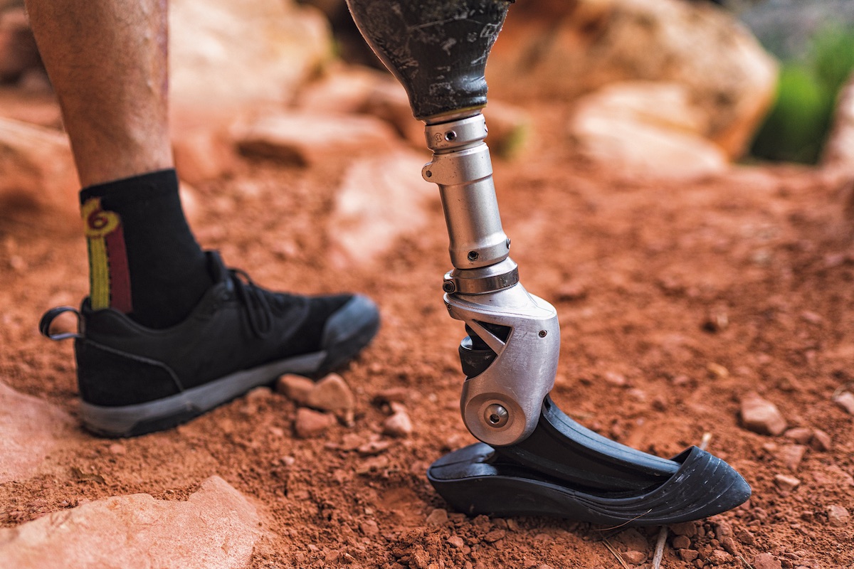 Craig DeMartino has collaborated on a variety of prosthetic designs for climbers. The one pictured here was designed by Kai Lin to perform in thin cracks. [Photo] Angela Percival