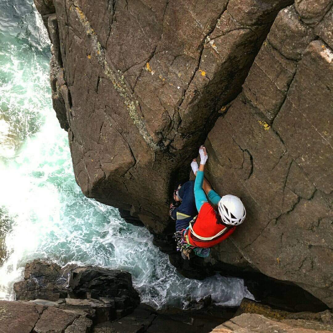 Massri climbing True Colours, Isle of the Skye, Scotland. [Photo] Nathan Adam