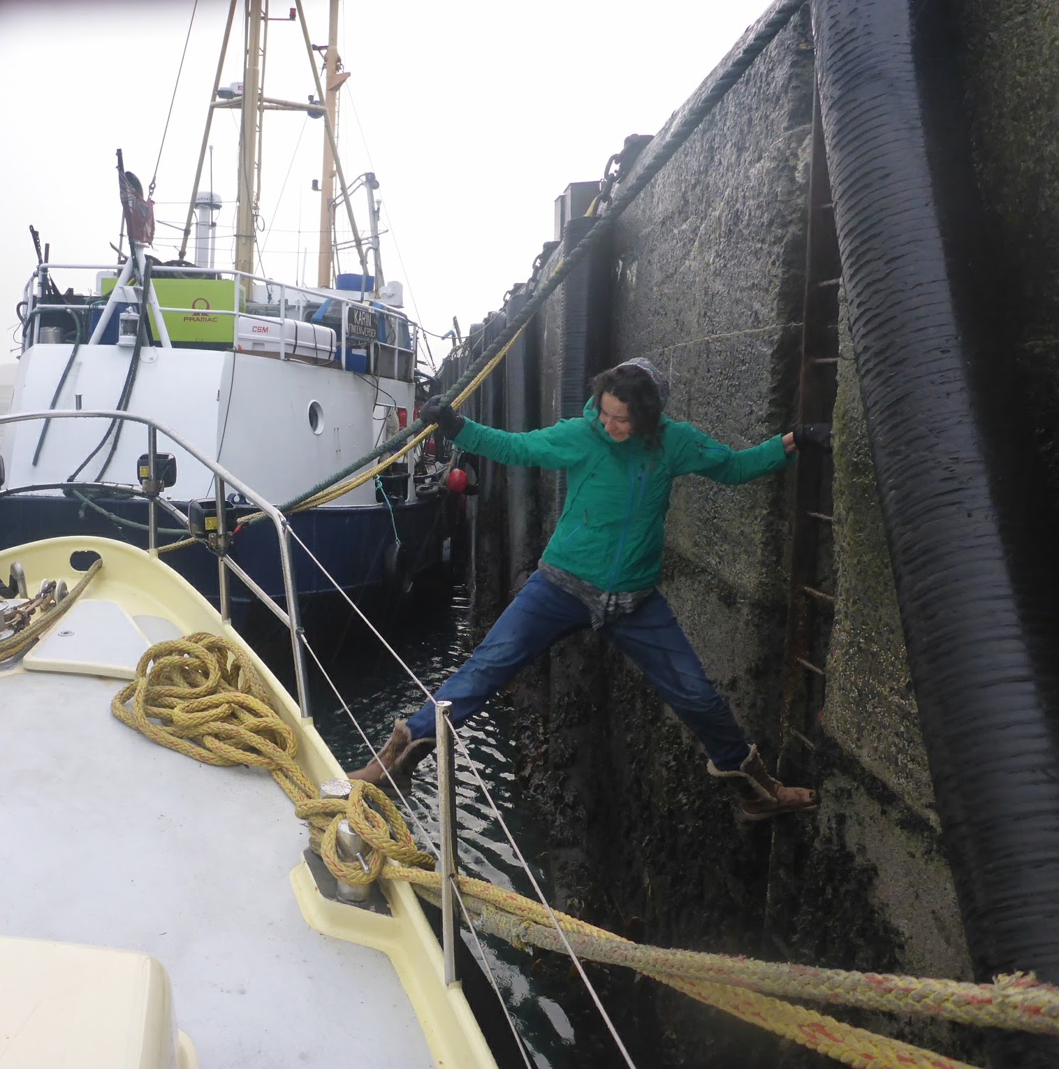 The author pays a visit to a boat crew as part of her job as a data processing field office coordinator in Orkney Islands, Scotland. [Photo] Suzana EL Massri collection