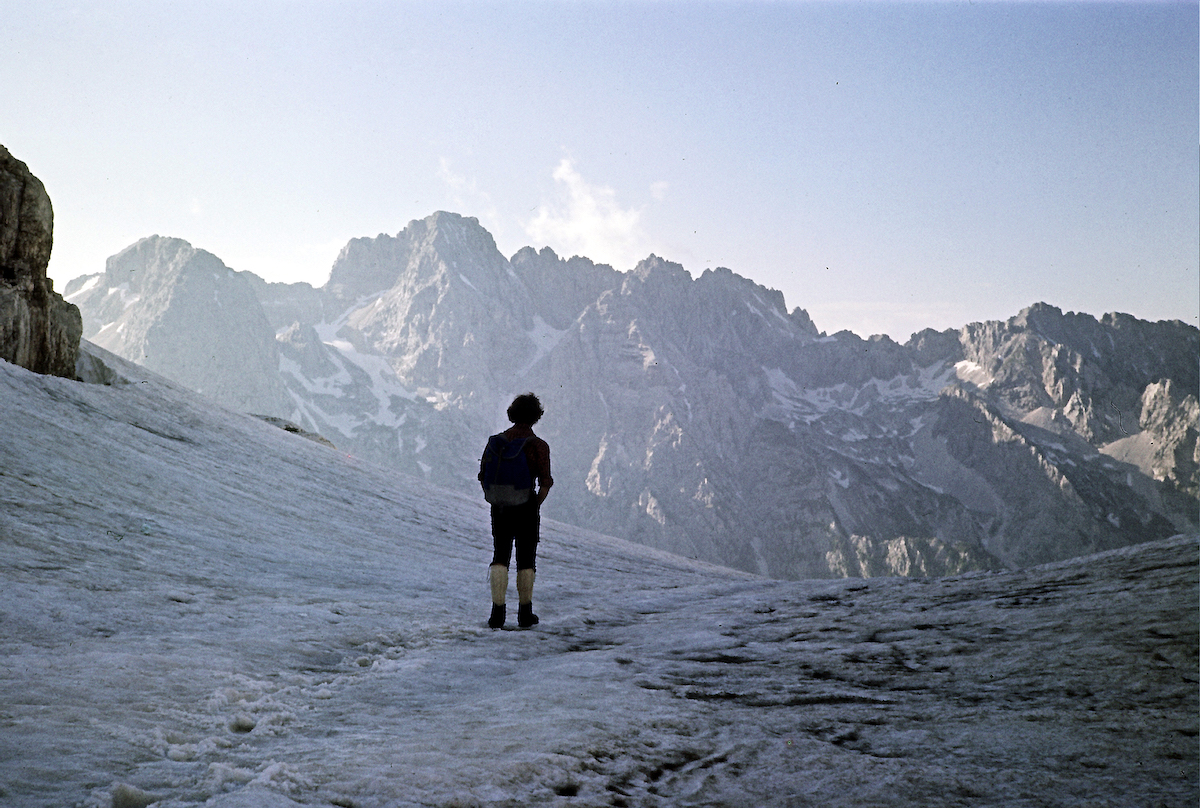 Nejc Zaplotnik on the Triglav Glacier, Slovenia. [Photo] Andrej Stremfelj
