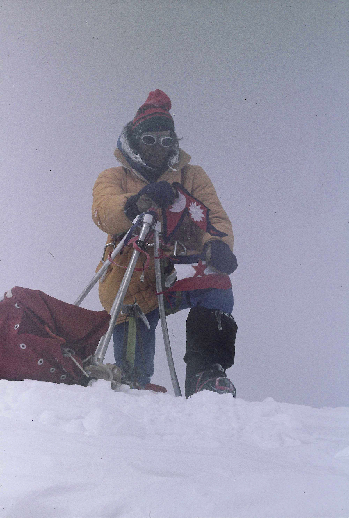 Zaplotnik on the summit of Everest (Chomolungma, 8849m) via the West Ridge Direct with Andrej Stremfelj in 1979. [Photo] Nejc Zaplotnik collection