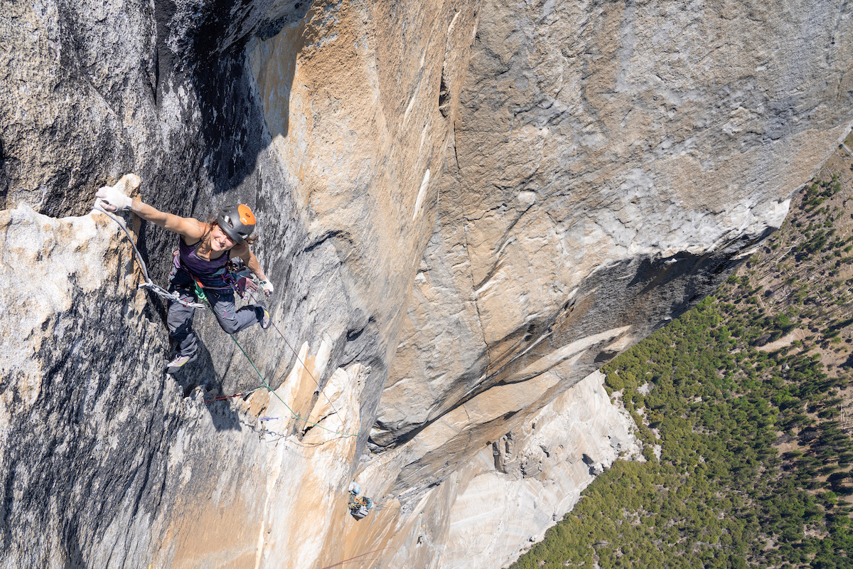 Bronwyn Hodgins nears the top of El Capitan (Tu-Tok-A-Nu-La) in May 2021, when she became the third woman to free climb Golden Gate (5.13a, 34 pitches). [Photo] Nick Smith