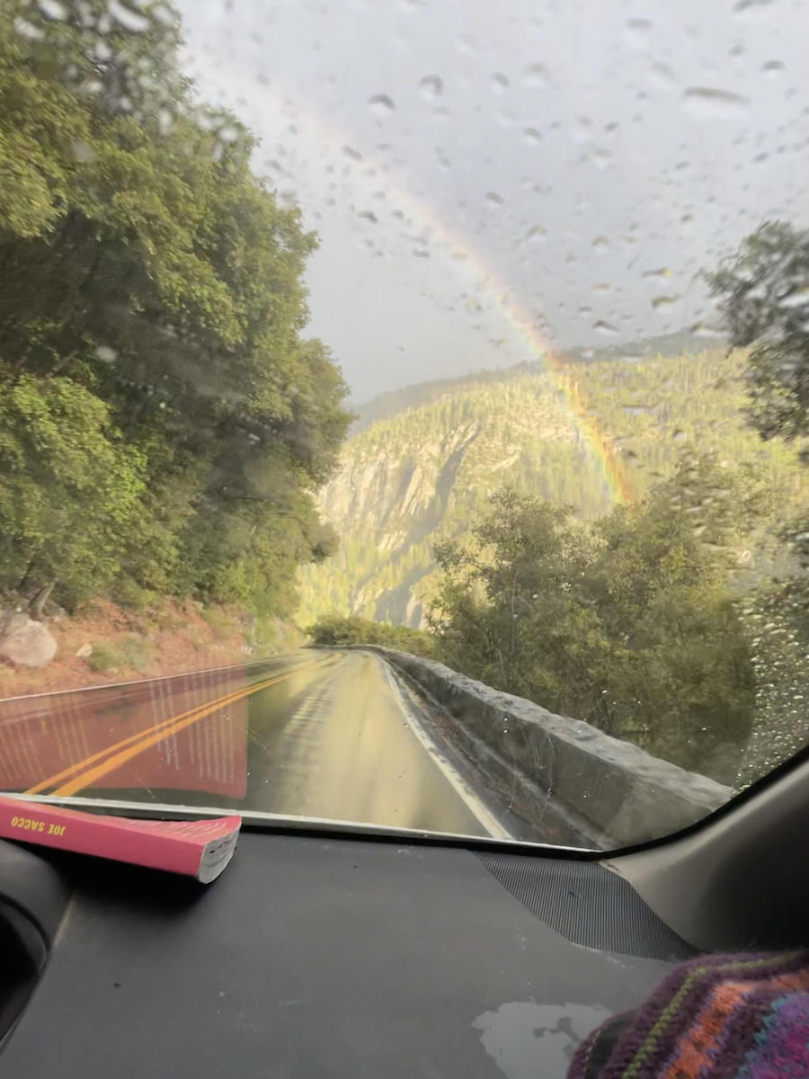 A rainbow shines over the entrance to Yosemite Valley. [Photo] Derek Franz