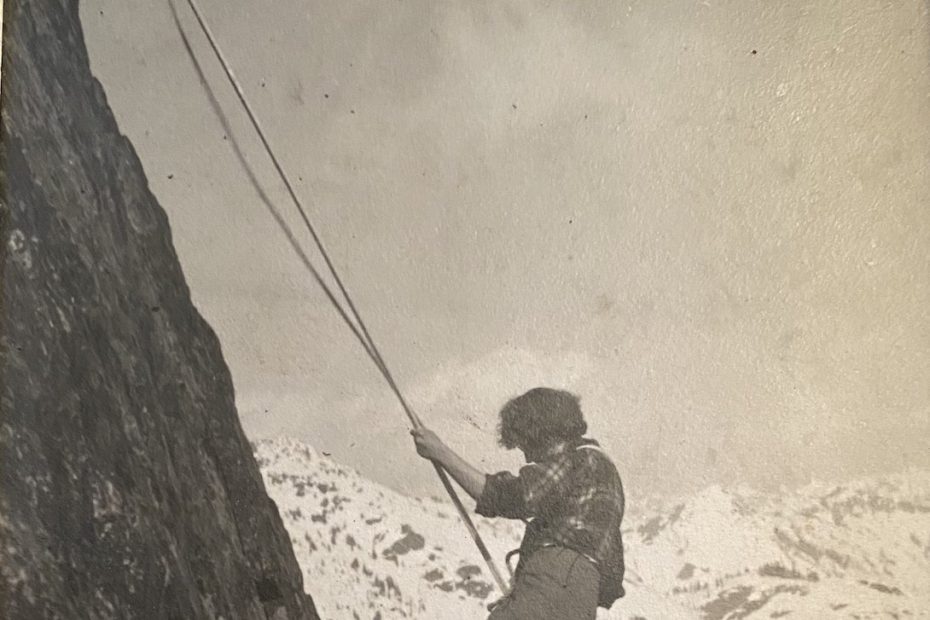 Betty Manning, descending the Tooth, ca. 1950s. [Photo] Courtesy of Claudia Manning