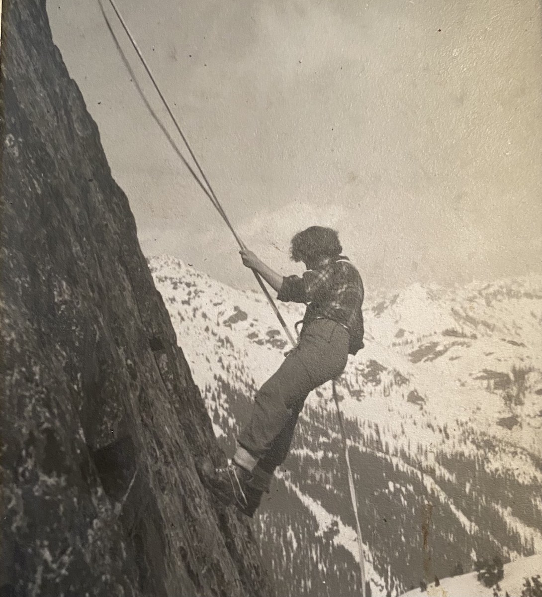 Betty Manning, descending the Tooth, ca. 1950s. [Photo] Courtesy of Claudia Manning