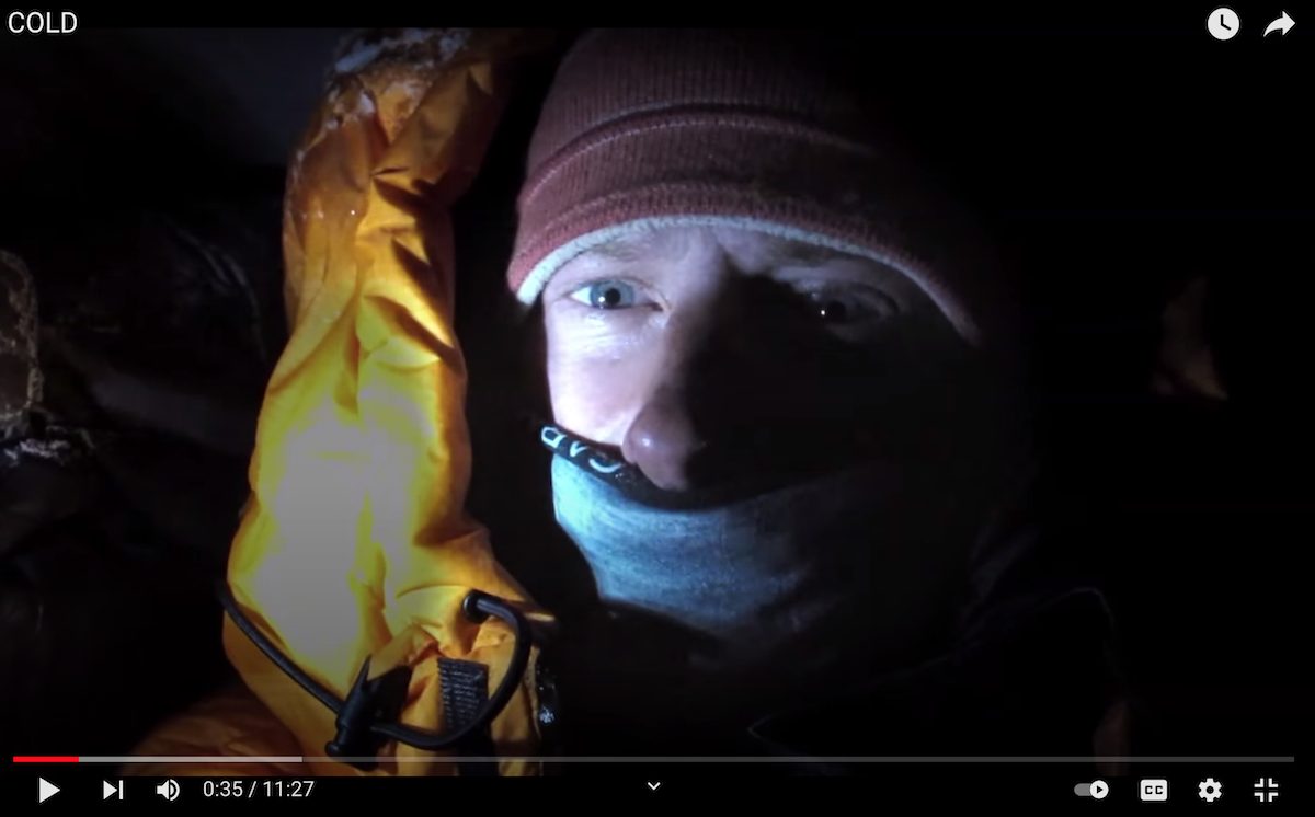 A screenshot showing Cory Richards from the beginning of the 2011 film Cold. Image used with permission from film director Anson Fogel.