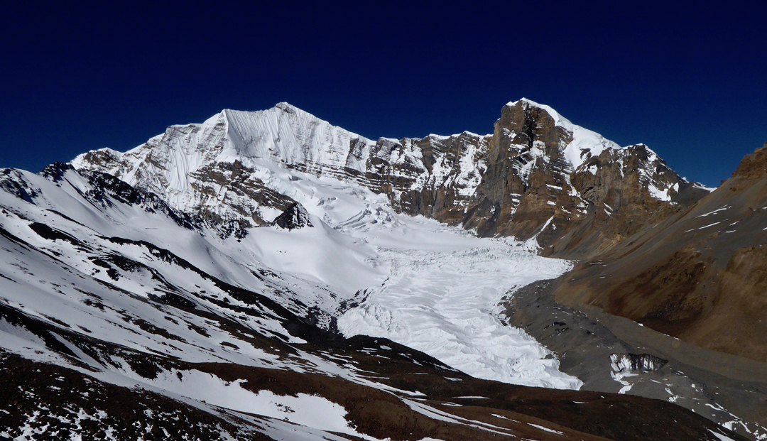Unclimbed Purbung Himal, seen from the north-northeast after crossing the Teri La.  [Photo] Paulo Grobel
