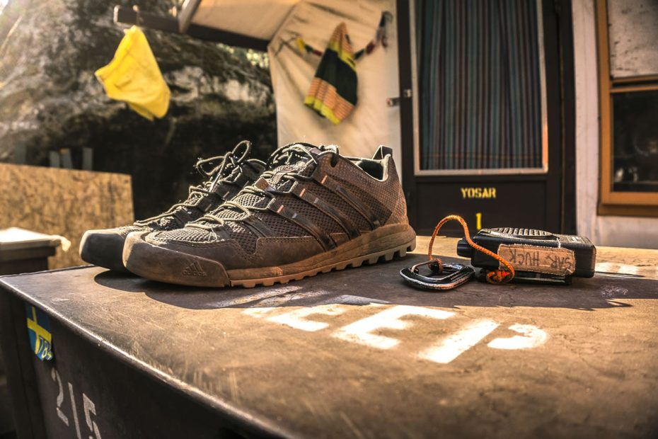 ​The Adidas Terrex Solo approach shoes after a season in Yosemite. [Photo] Josh Huckaby