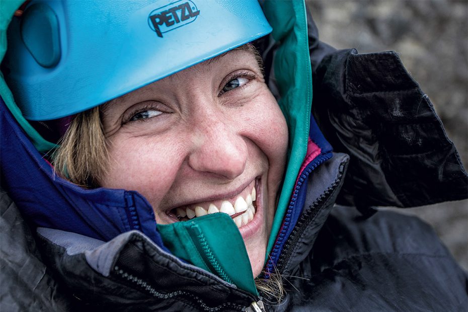 Smith at the belay on Cyber Pasty Memorial (WI5+ M7+), Icefields Parkway, Alberta. [Photo] John Price