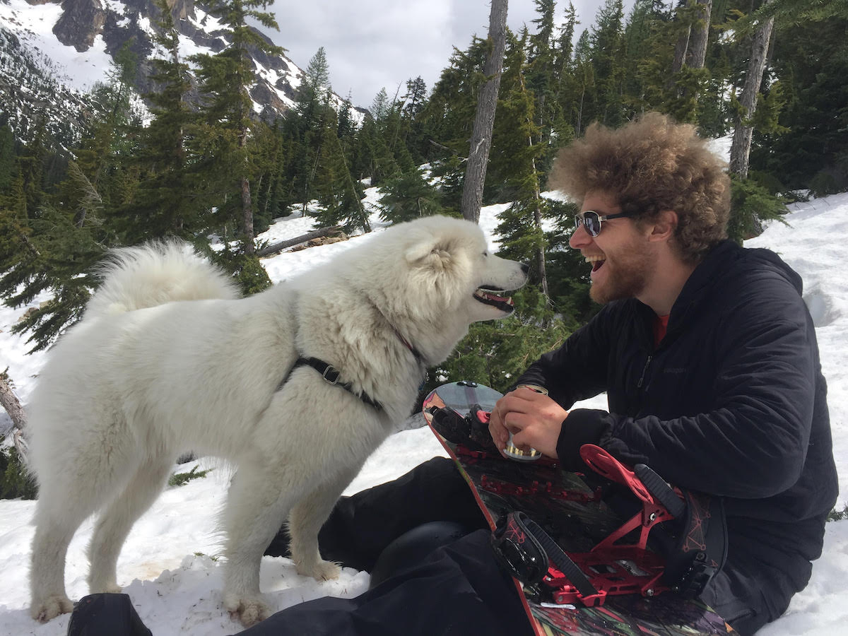 Anders Ax, pictured here with Lumi the dog at Washington Pass, June 2017. Ax began working as an intern for Alpinist in the winter of 2013, but his familiarity with the magazine started much earlier. While in high school, Ax saw a copy of Issue 16 on a newsstand in the Charles de Gaulle airport and was taken by the cover photo: Tomas Bambus Bardas muscling his way up the overhanging sandstone in Teplice. After his Alpinist internship ended in early 2014, Ax moved West to teach outdoor education. He returned to Vermont that winter to work as a snowboard instructor at Smugglers' Notch, just up the road from the Alpinist parent company office, Height of Land. He stopped by the office one day and offered his services as a fact checker and has been working for Alpinist ever since. [Photo] Courtesy of Anders Ax
