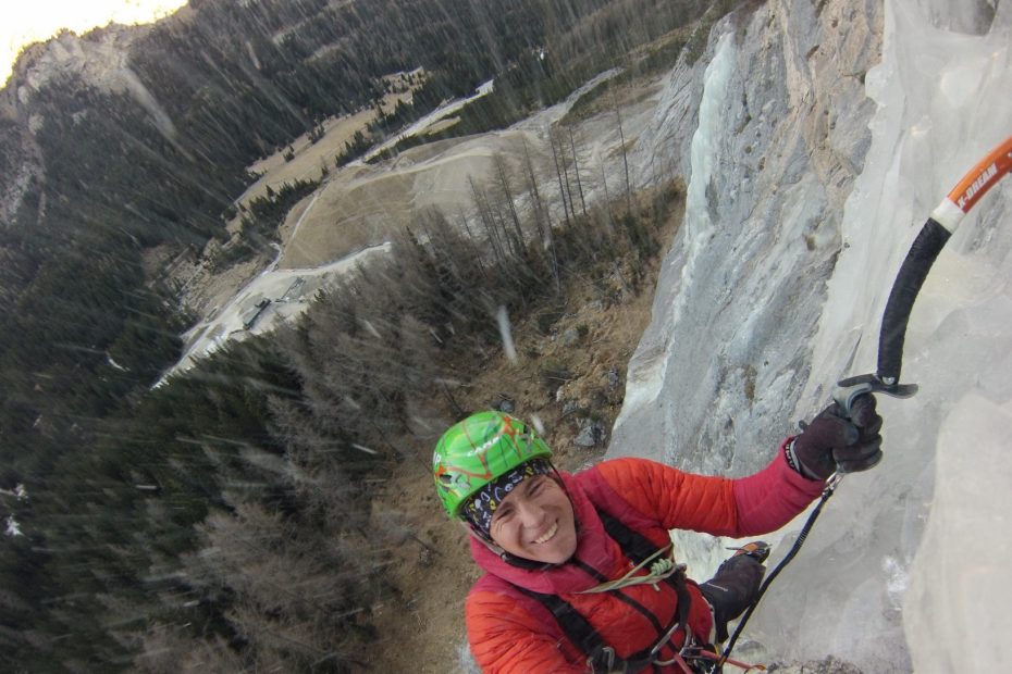 Tom Ballard makes the first ascent of Dust in the Wind (M8, 100m), Val di Fassa, Italy, while rope-soloing. [Photo] Tom Ballard