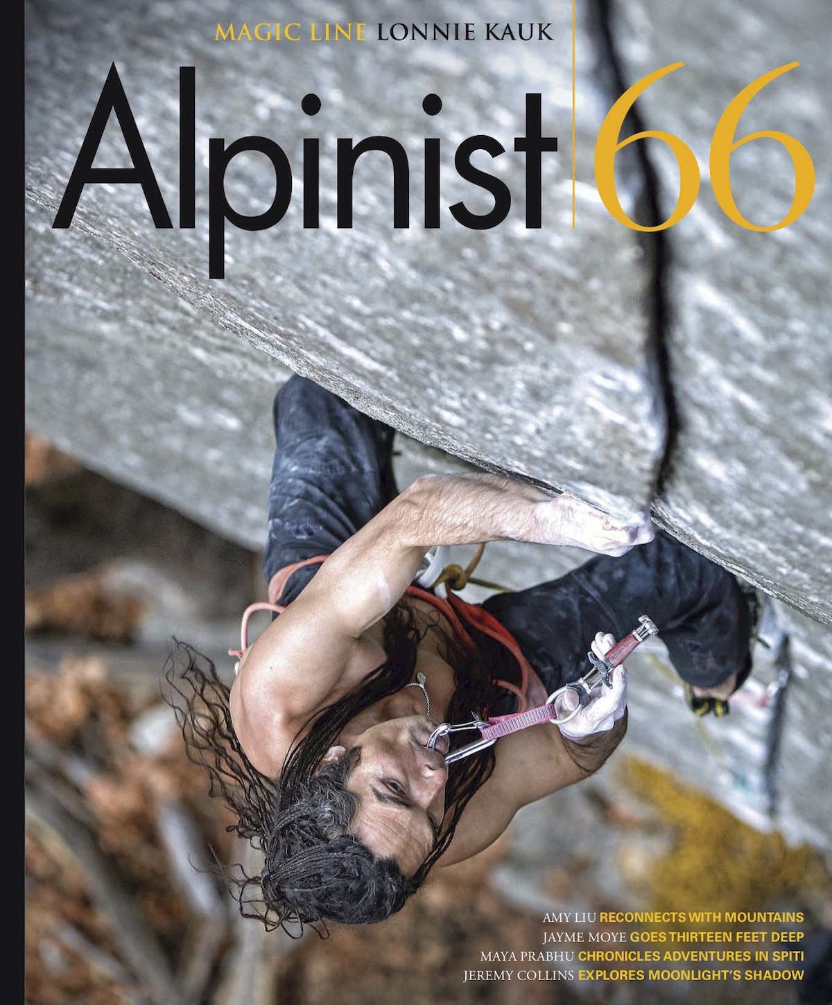 The cover of Alpinist 66 features Lonnie Kauk climbing Magic Line (5.14c) in Yosemite Valley. The story is on the long list for Best Mountaineering Article in the Banff Mountain Book Competition. 13 Feet Under by Jayme Moye is from the same issue and is also on the Banff longlist in the same category. [Photo] Jim Thornburg