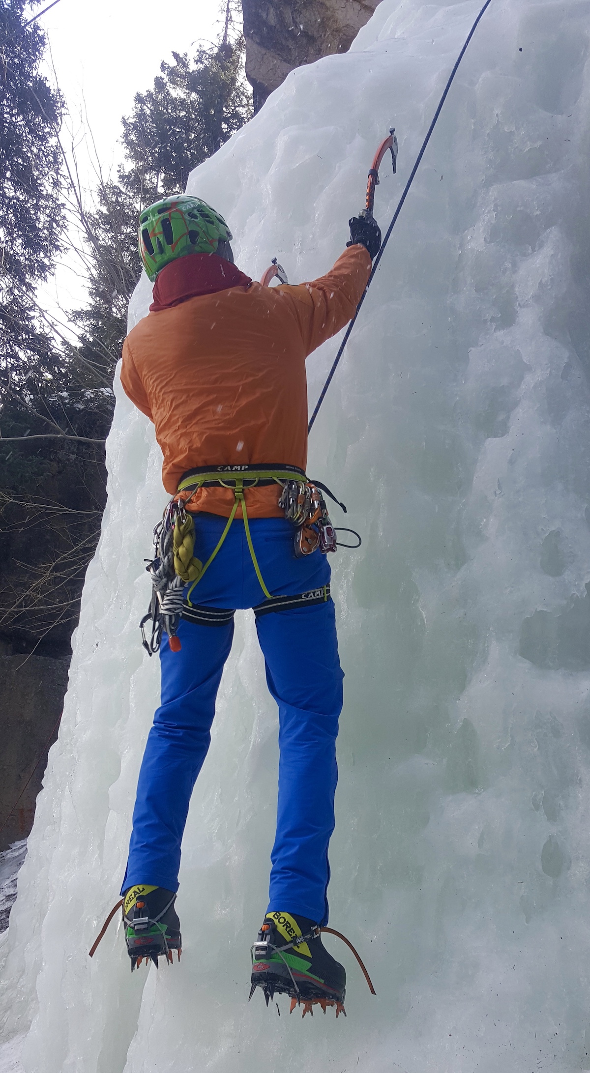 Lewis climbs vertical ice in Rocky Mountain National Park with the Boreal Stetinds. [Photo] Mike Lewis collection