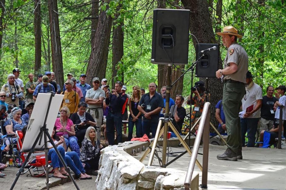 Yosemite Park Superintendent Mike Reynolds speaks at the memorial service for Jim Bridwell on May 19. [Photo] Ed Hartouni