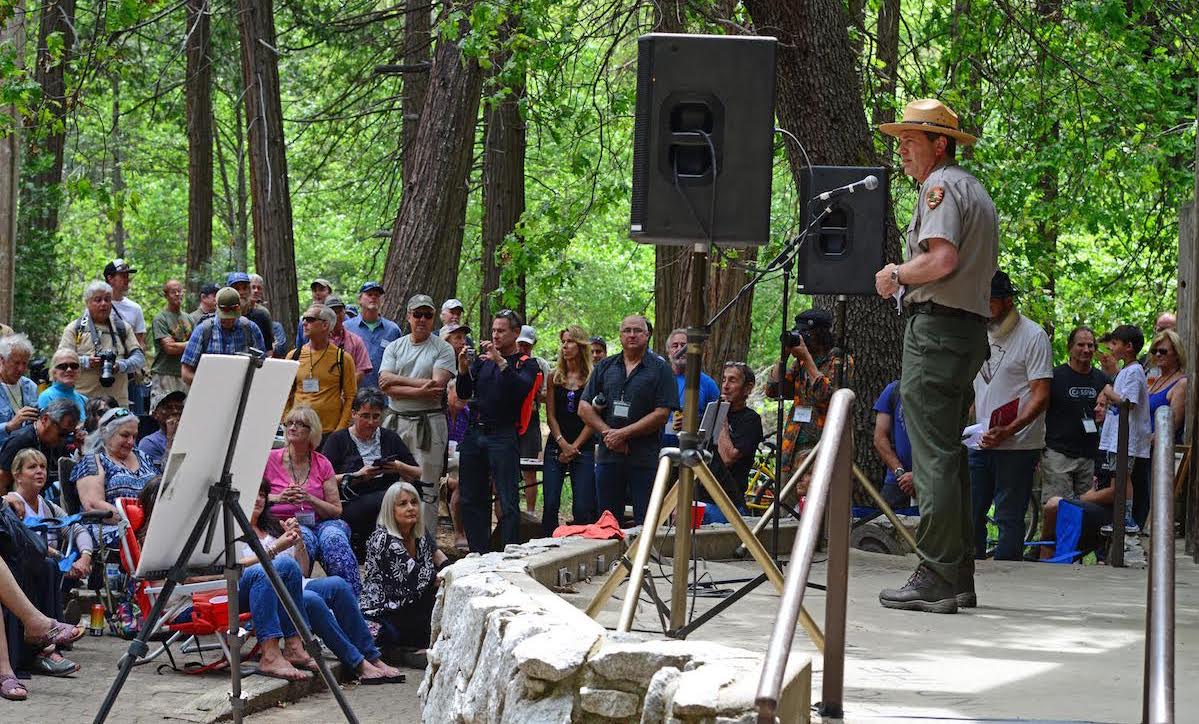 Yosemite Park Superintendent Mike Reynolds speaks at the memorial service for Jim Bridwell on May 19. [Photo] Ed Hartouni