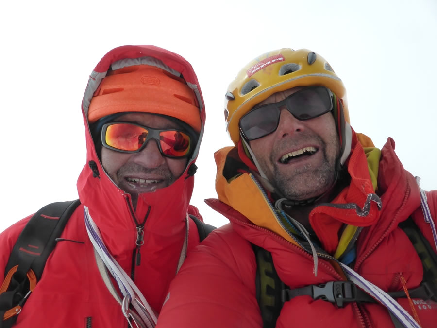 Ramsden and Bullock on the summit. [Photo] Nick Bullock