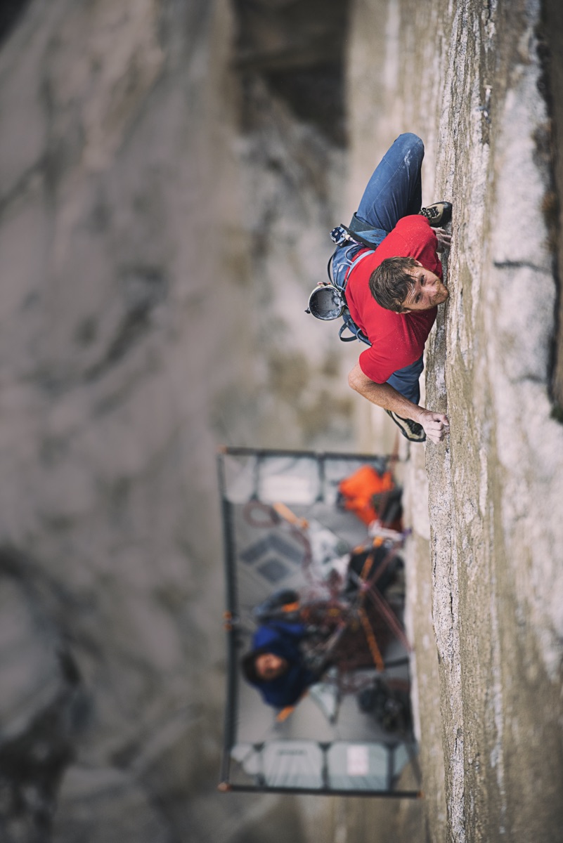 Caldwell leads Pitch 19 (5.13d) on the Dawn Wall. [Photo] Corey Rich Productions
