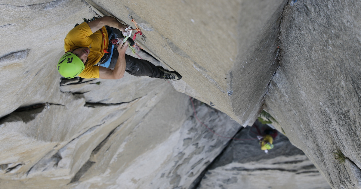 Honnold leads the Changing Corners pitch of the Nose while Caldwell belays. [Photo] REEL ROCK Film Tour, Sam Crossley