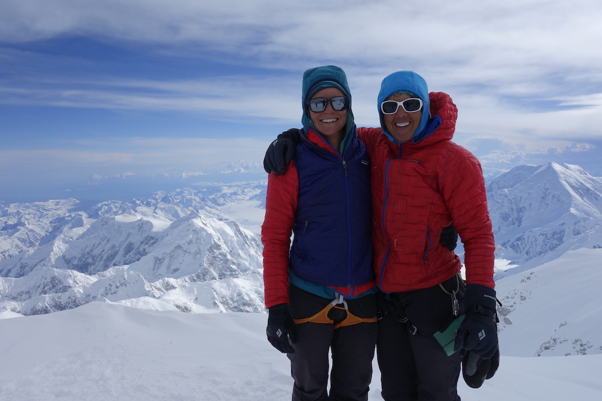 Anne Gilbert Chase, left, and Chantel Astorga on the summit of Denali, June 5, after climbing the Slovak Direct. [Photo] Ian McEleney