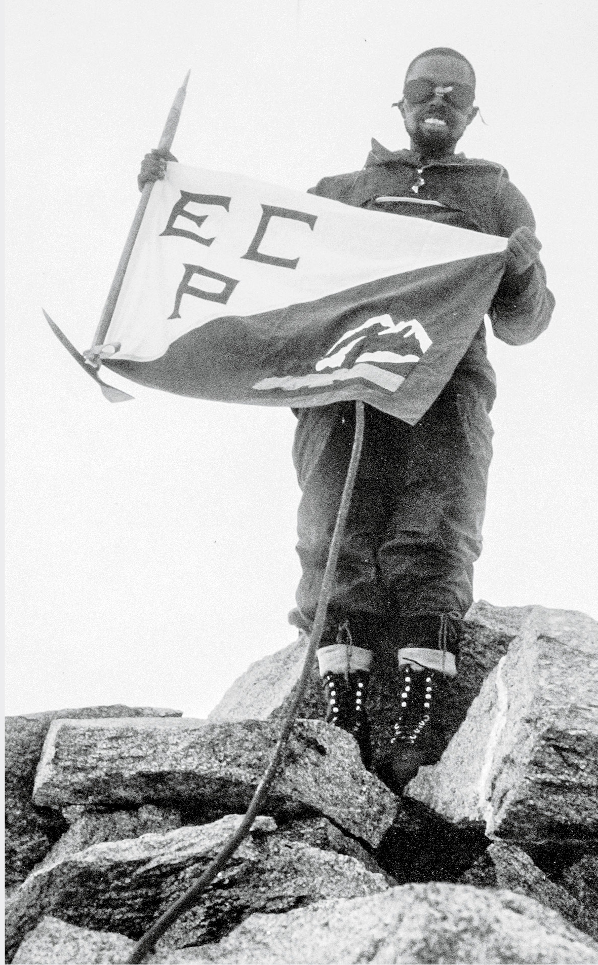 Roberson with the Explorers Club of Pittsburgh's flag atop Nevado Jangyaraju III. [Photo] Larry Wolfe collection