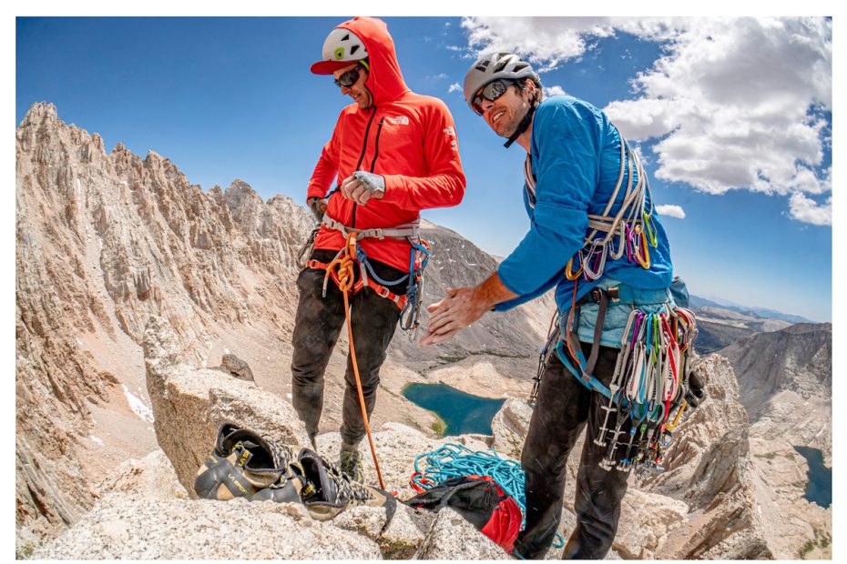 The smooth trigger action and the sticky-rubber like traction of the soft alloy lobes are just two components that make the Alien Revolution a great choice for mountain missions. Dave Allfrey and Luke Holloway plug and play a few ridges south of Mt. Whitney (Tumanguya), California. [Photo] Tad McCrea