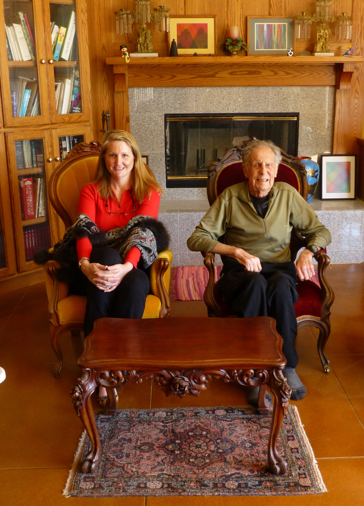Megan Bond and Beckey in Ed Cooper's library, 2013. [Photo] Ed Cooper
