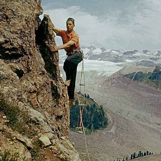 Beckey climbing in British Columbia, ca. 1958. [Photo] Ed Cooper