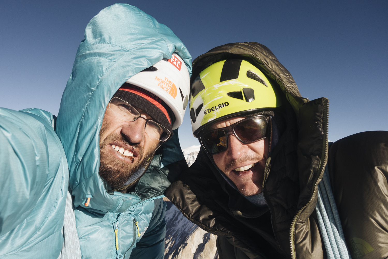 Summit shot with Auer, left, and Blumel. [Photo] Hansjorg Auer