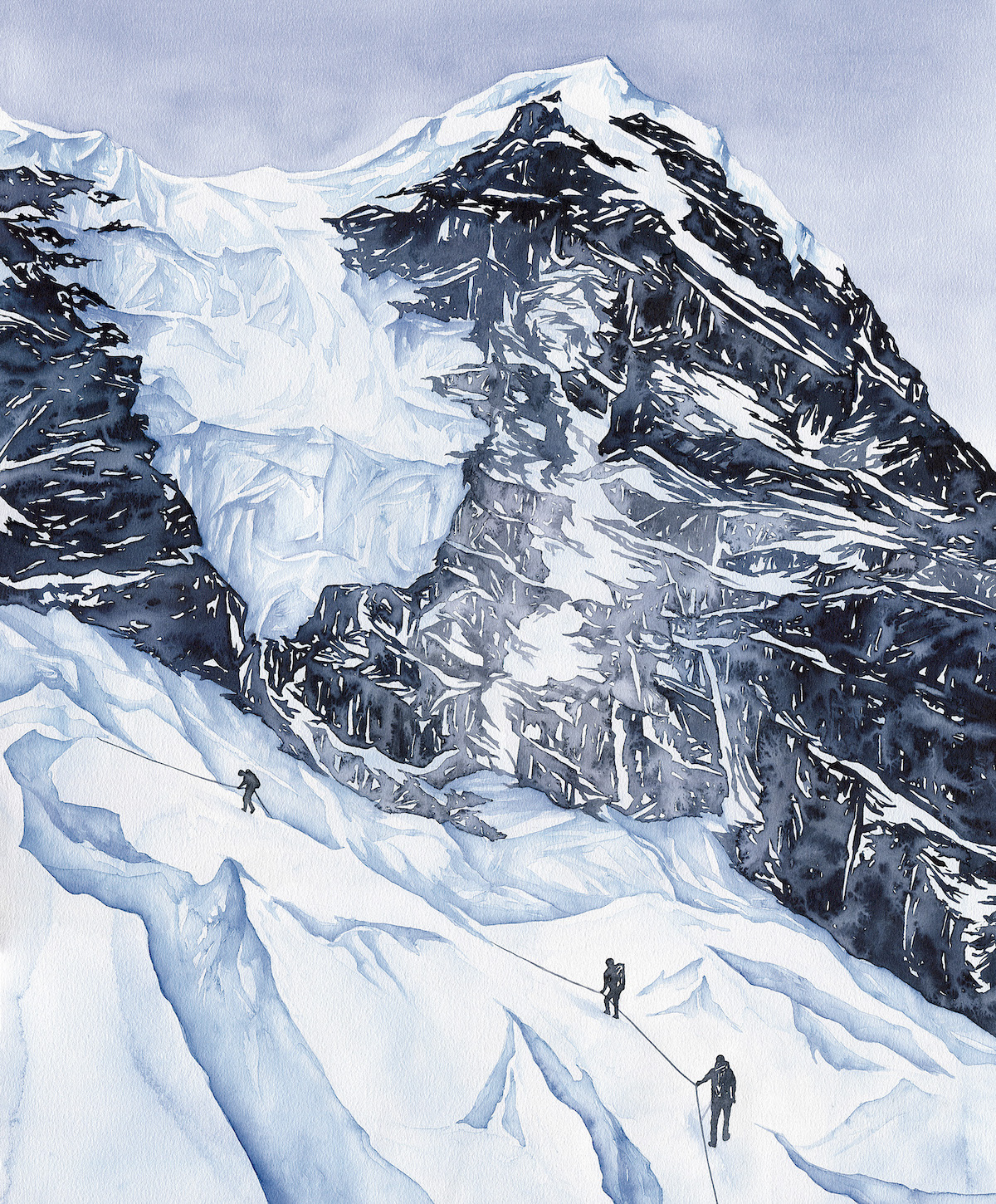 Lifelines. Watercolor on paper. Khumbu Icefall, Nepal Himalaya. [Artwork] Claire Giordano