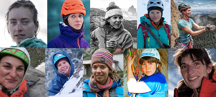 The Grit and Rock First Ascent Award recipients this year, in alphabetical order, from top left-to-right, are: Katie Bono, Cecilia Buil, Whitney Clark, Ixchel Foord, Ilana Jesse, Josie McKee, Nina Neverov, Caro North, Alena Panova and Anna Torretta. [Image] Derek Franz