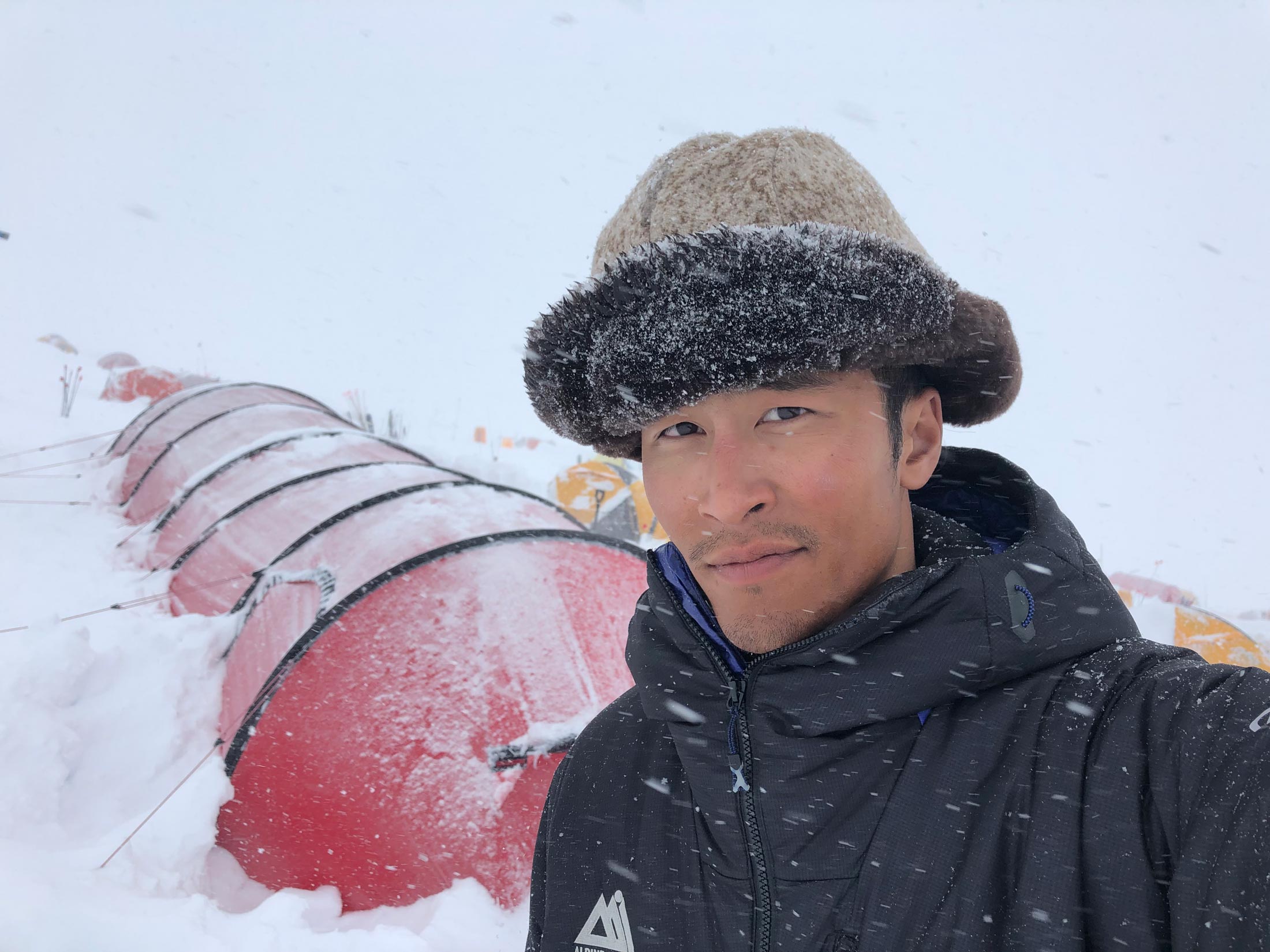Don Nguyen at the 14,000 foot camp on Denali