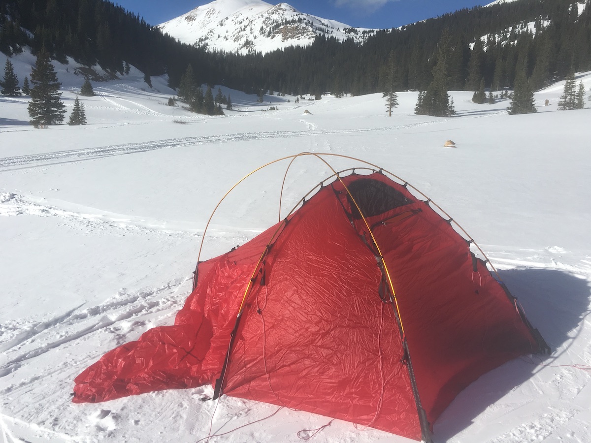 The tent has three poles of equal length, which fit into color-coded sleeves and are then clipped to the upper tent. [Photo] Drew Thayer
