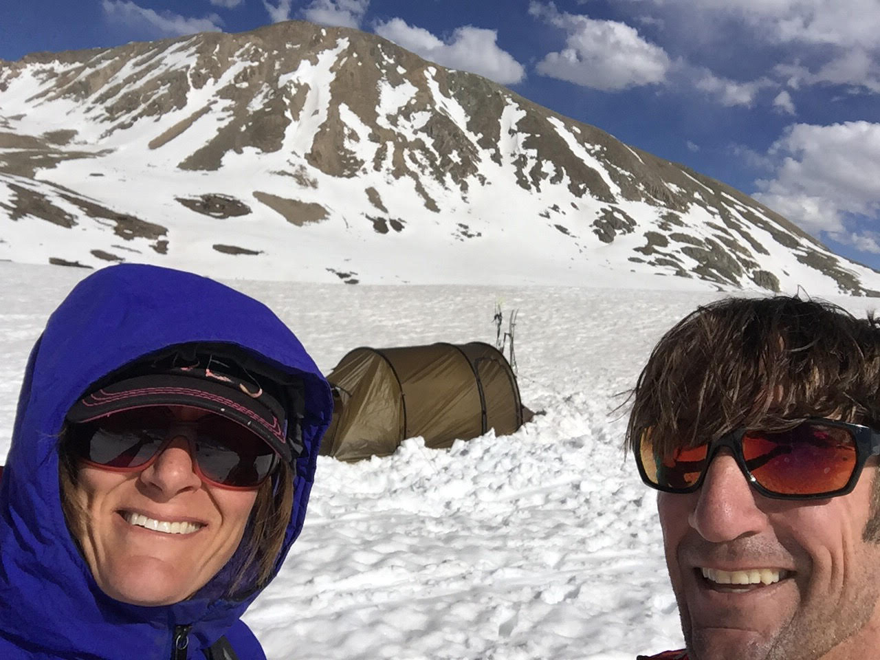 The author and her husband with the Hilleberg Nammatj 2 GT on a backcountry ski trip in Colorado. [Photo] Mary Harlan