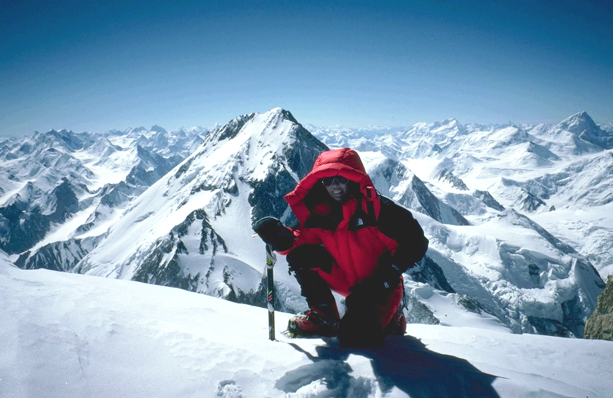 Heidi on the summit of Gasherbrum II (8,035 m), 1996.