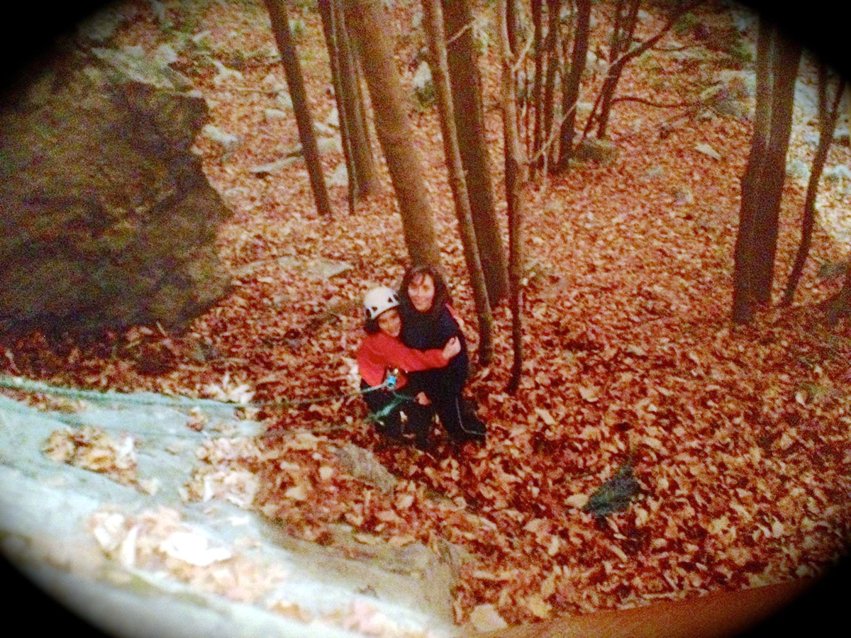 Heidi and Devi at the base of a climb at Topstone Park in Connecticut, 2001.