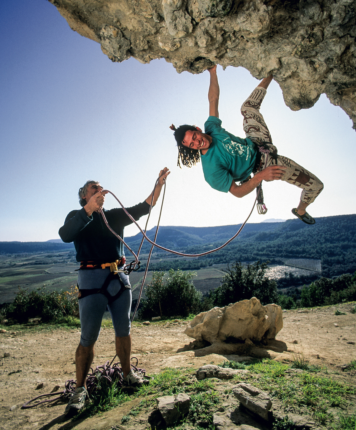 Hugues Beauzile and Lucien Lulu Berardini climbing at the crag they helped develop in Claret, France. [Photo] Pascal Tournaire