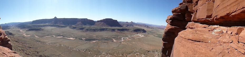 This panorama from the top of Bridger Jack Butte shows part of Indian Creek's classic landscape that is currently protected by the 1.35-million-acre Bears Ears National Monument. Recent reports indicate that Interior Secretary Ryan Zinke has recommended President Donald Trump shrink Bears Ears and other national monuments. [Photo] Derek Franz