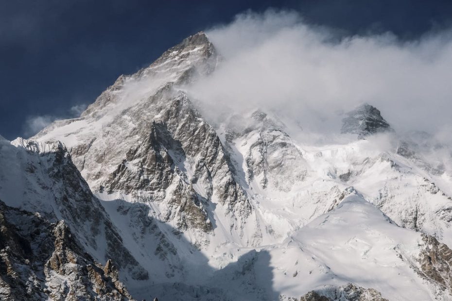 K2 (8611m) looms above base camp on the Godwin Austen Glacier. [Photo] Alex Gavan