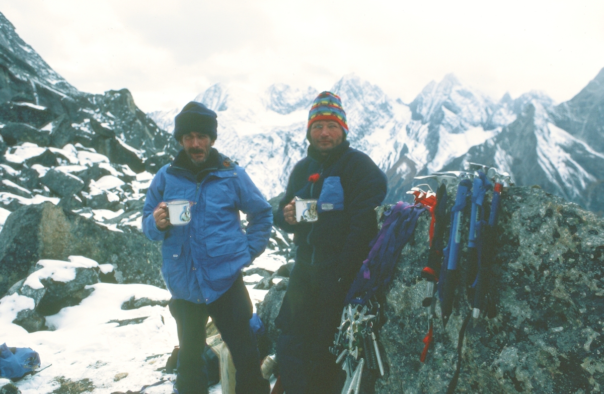 Jim Donini and Kim Schmitz at High Camp (4633m), Mt Siguniang, China, 1981. [Photo] Jack Tackle, Kim Schmitz collection
