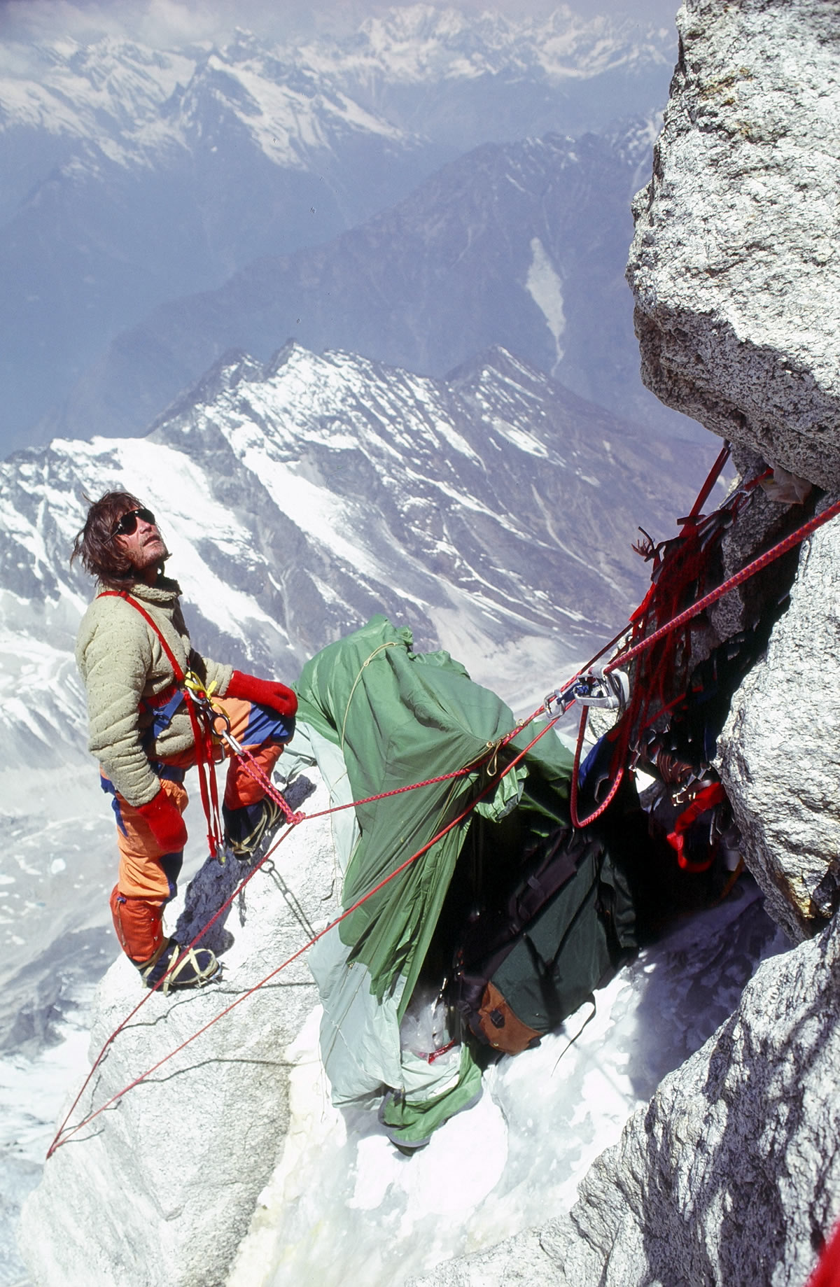 Kim Schmitz at the high camp on the first ascent of Gaurishankar (7181m), Nepal, 1979. [Photo] John Roskelley