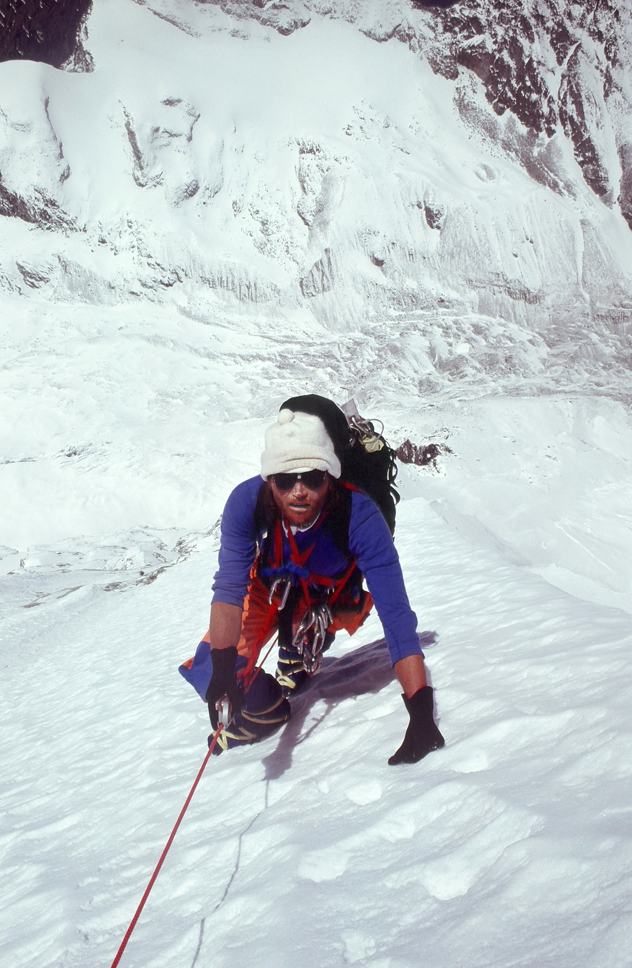 Kim Schmitz on the west face of Gaurishankar, Nepal, 1979. [Photo] John Roskelley