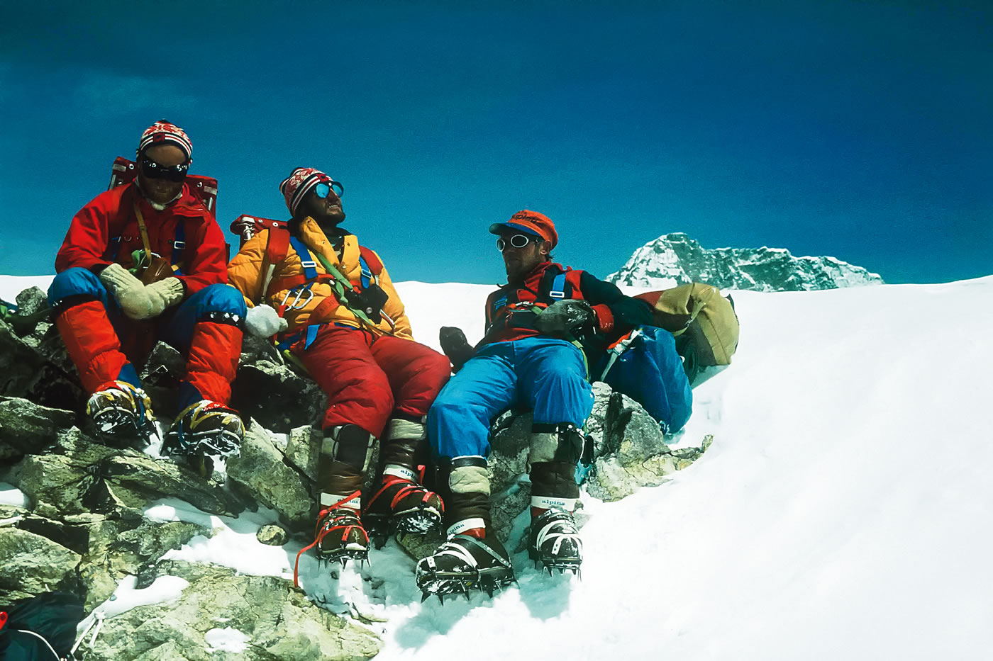 Marko Stremfelj, Marjan Manfreda and Knez during the Everest West Ridge Direct expedition. In Alpinist 27, Andrej Stremfelj wrote: Today what we did seems like madness. [Photo] Andrej Stremfelj collection