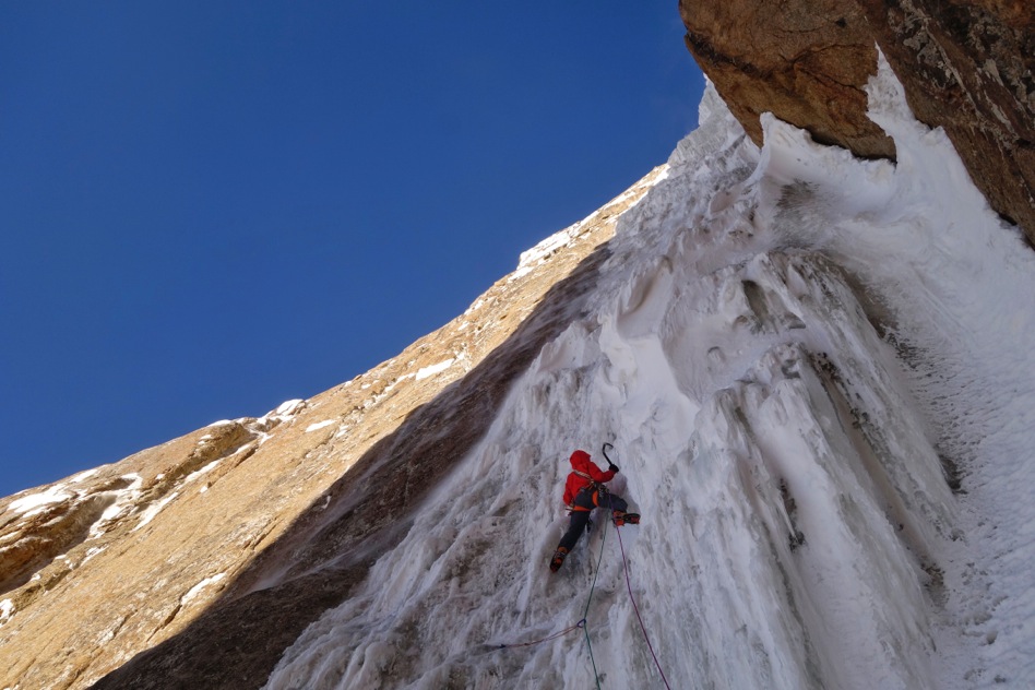 Lindic leads a pitch on the top half of the route. [Photo] Ines Papert
