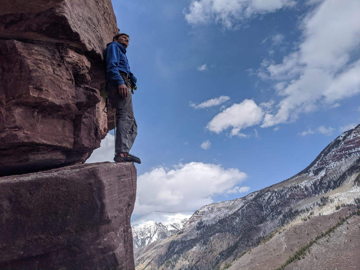 The author wearing the La Sportiva Testarossa climbing shoes at a crag near Redstone, Colorado. [Photo] Nat Gustafson