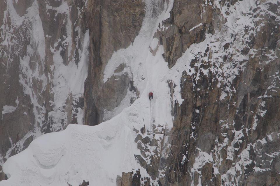 This photo shows one of the climbers descending the North Ridge of Latok I on July 25, the same day that Sergey Glazunov fell to his death, stranding his partner Alexander Gukov. [Photo] Courtesy of Mountain.RU