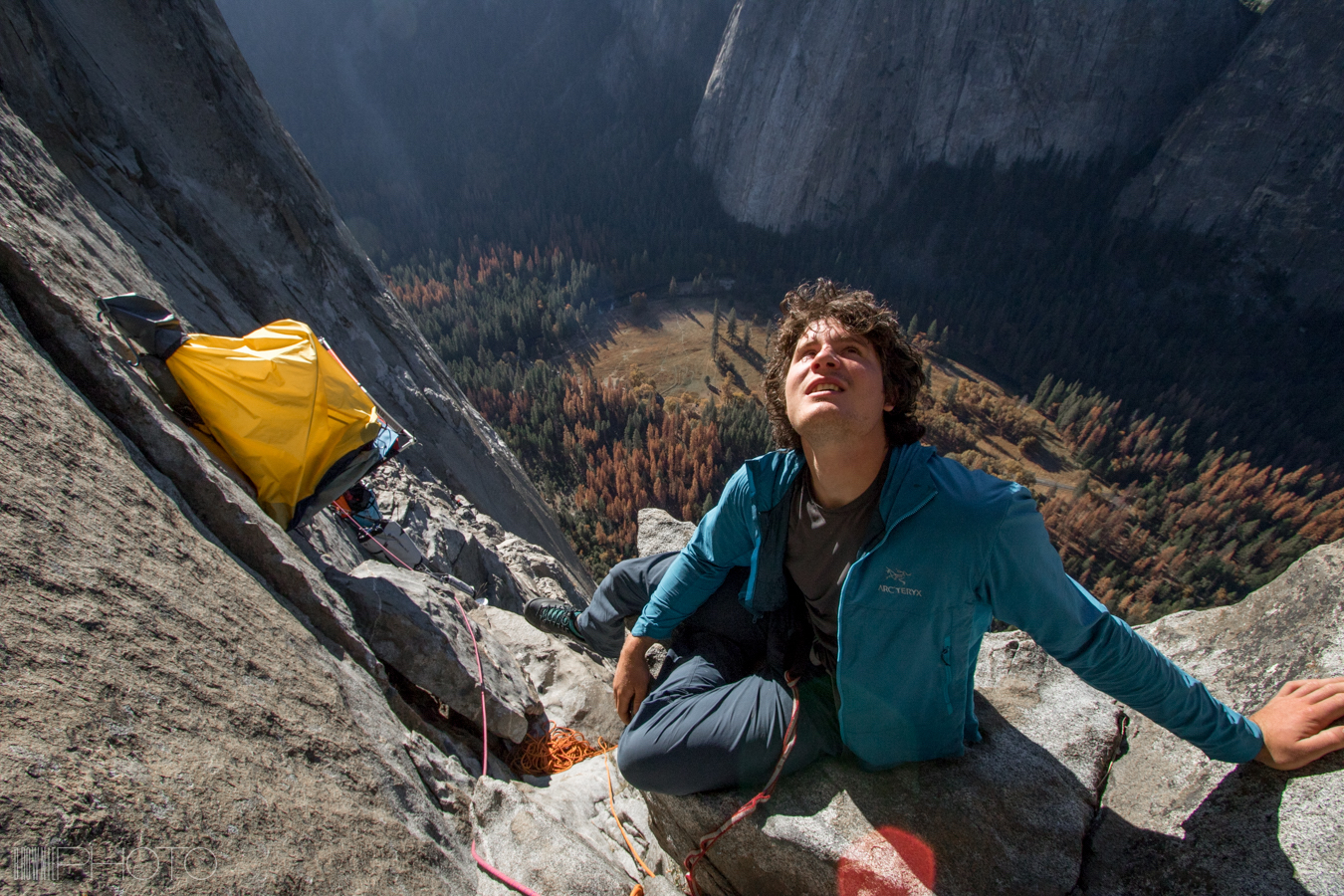 Marc-Andre Leclerc on a successful free ascent of El Capitan's Muir Wall (VI 5.13c 900m) with Brette Harrington and Alan Carney in 2015. [Photo] Bradford McArthur
